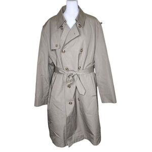 Vintage 80s Double Breasted Trench Coat Mens 44 Beige Spy Belted